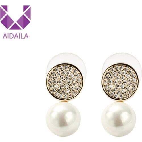 Women Dangle Drop Earrings with AAA + Cubic Zirconia Zircon Earrings with Pearl New Fashion Design Women Bridesmaid Gift