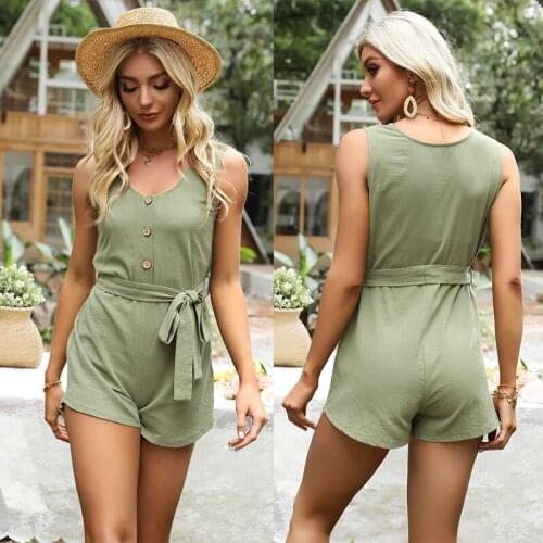 2021 Summer Womens Loose Vest Type with Belt Jumpsuit Sexy Short Romper One Piece Outfit Jumpsuit Women Street Style Fashion