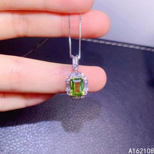 Fine Jewelry 925 Sterling Silver Inlay With Natural Gemstone Womens Luxury Exquisite Rectangle Peridot Pendant Necklace Support