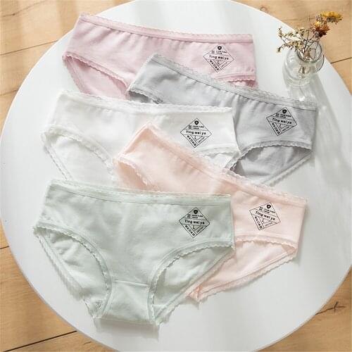 Womens traceless underwear womens cotton midwaist schoolgirls birthday lace breathable briefs TA-1