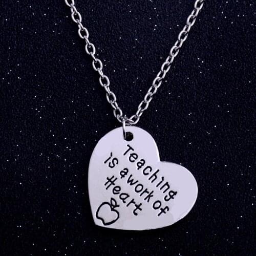 Teachers Gifts Teaching Is A Work Of Heart Apple Pendant Necklace For Teachers Day Thanksgiving Charm Jewelry School Xmas Gifts