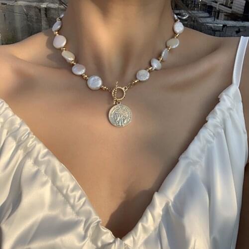Handmade Womens Unique design Hand Crafted 14KGF Natural Freshwater Pearl Baroque Sweater Necklace