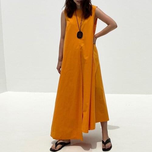 Johnature Summer New Sleeveless Dress 2021 Korean Loose Patchwork Loose O-neck Loose Pockets Women Dresses
