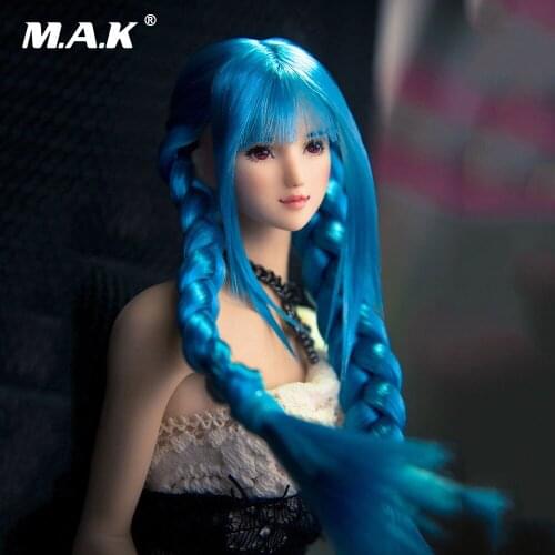 1/6 Accessory Girl Head Sculpt Model with Blue Double Braided Edition of Qi Liu Hai For 12" Pale Female Action Figure Body