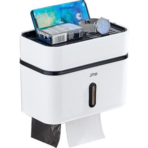 1pcs Bathroom Toilet Paper Towel Holder Wall Mount Plastic WC Toilet Paper Holder with Storage Shelf Rack Paper Storage Box