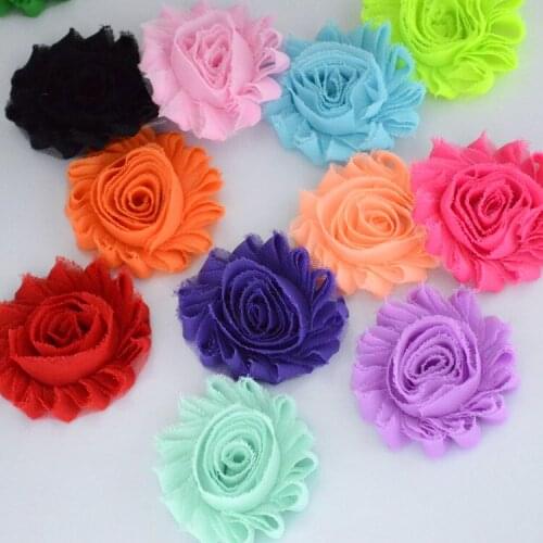 10PCS 2.5" Chic Shabby Chiffon Flowers for Diy Baby Girls Headband Clips Frayed Fabric Flowers for Children Headwear Accessories