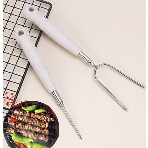 2Pcs Barbecue Tool Stainless Steel Retractable Grilling Fork Barbecue Needle Forks Picnic Tool Skewers Cooking Kitchen Meat Tool