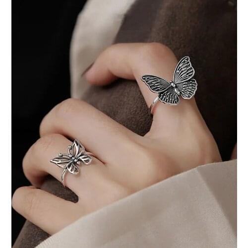 2021 Harajuku Gothic Vintage Hollow Butterfly Rings For Women Adjustable Rings Wedding Party Statement Jewelry