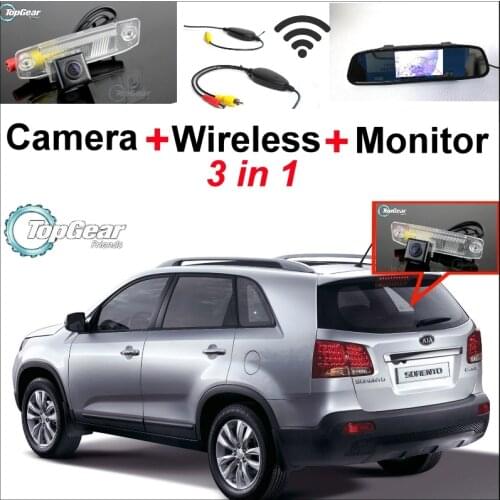 3 in1 Special Camera + Wireless Receiver + Mirror Monitor Easy DIY Back Up Parking System For KIA Sorento 2009~2010