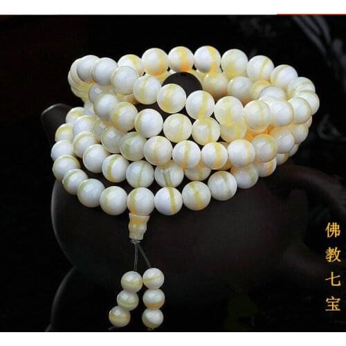 8mm Nature spun gold Sea tridacna Mala Bead Bangle pray bead bracelet 108 beads Amulet