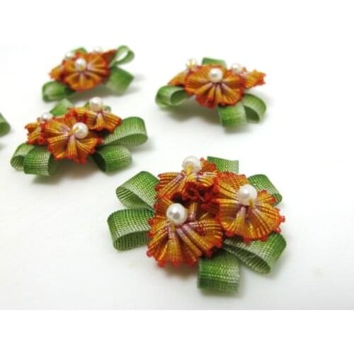 3 Pieces Flower Applique with Leaf Loop|Delicate Embellishment|Rosette Rose Flower|Baby Doll Quilting|Flower Boutique