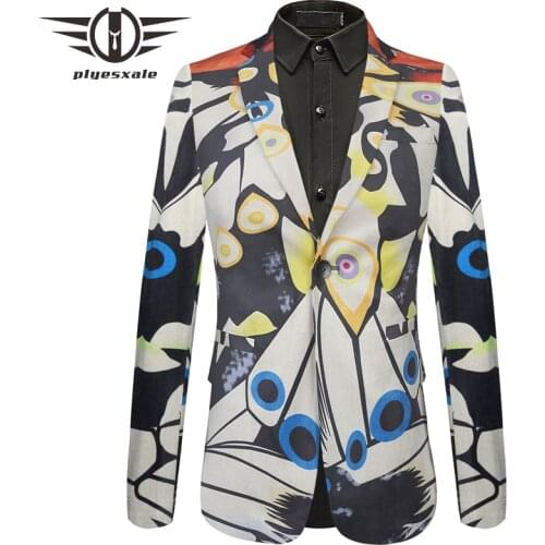 Plyesxale Brand Mens Printed Blazer Fashion Pattern Designs Mens Casual Blazers Jacket Slim Fit Party Stage Wedding Blazer Q425