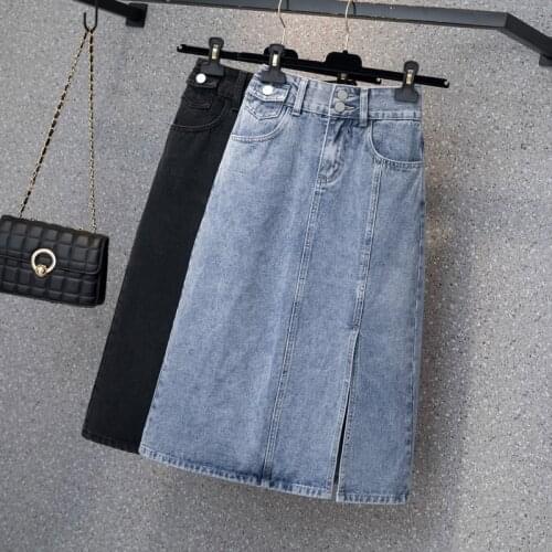 Black Denim Midi Plus Size Oversized 5Xl Large Korean Fashion High-Waisted Vintage Summer WomenS Clothing Skirts 2021