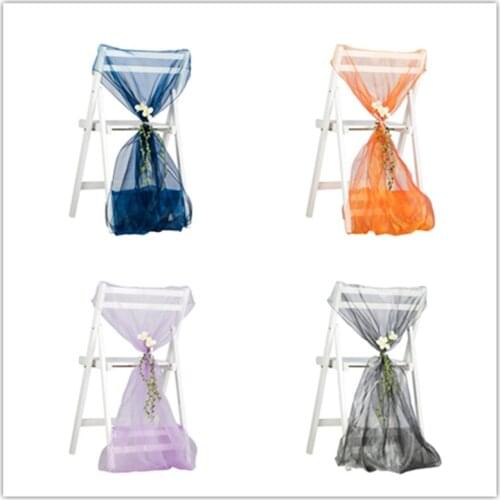 10PCS/LOT Wholesale Solid Organza Chair Cap Decoration Wedding Hotel Char Cover Outdoor Chair Sash With Flower