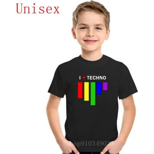 I LOVE TECHNO Printing children T Shirt boy clothes size 14 or 16 New Design kids Short Sleeved Vintage Style girls clothes