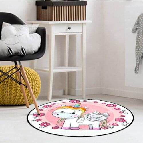 Kids Unicorn Rainbow Flowers round Rugs And Carpets For Baby Swan Cloud Home Living Room Large Bedroom Hallway kitchen Bath Mats