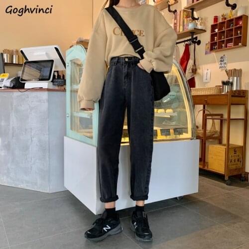 Jeans Women Black Retro Straight Autumn New All-match Loose Kpop High-waist Denim Trousers Streetwear Harajuku Simple All-Match