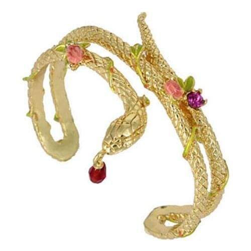 European and American Fashion Personality Exaggerated Golden Snake Rose Flower Bone Winding Bracelet Hollow Zircon Open Bracelet