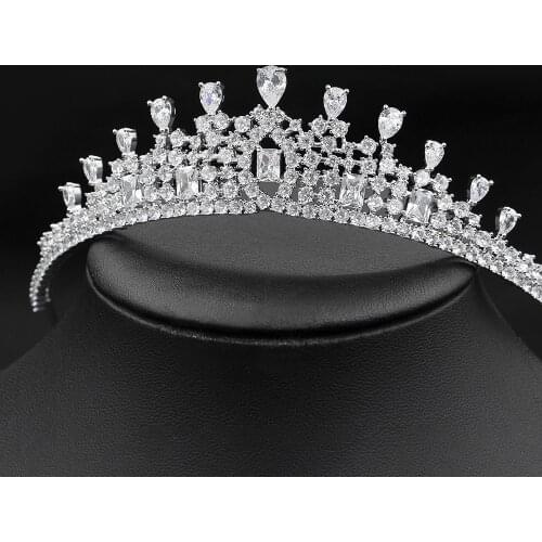 HIBRIDE Luxury Water Drop Shape AAA Cubic Zirconia Crowns and Tiaras Women Wedding Hair Accessories Jewelry tiara de noiva C-04