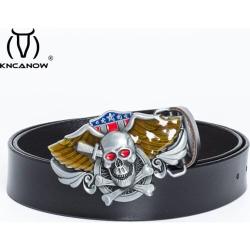 Made Of Whole Cow Hide Belts Top Layer Luxury Designers Genuine Leather Punk Mens Rock Skull Strap Hip Hop Style Jeans Ceinture