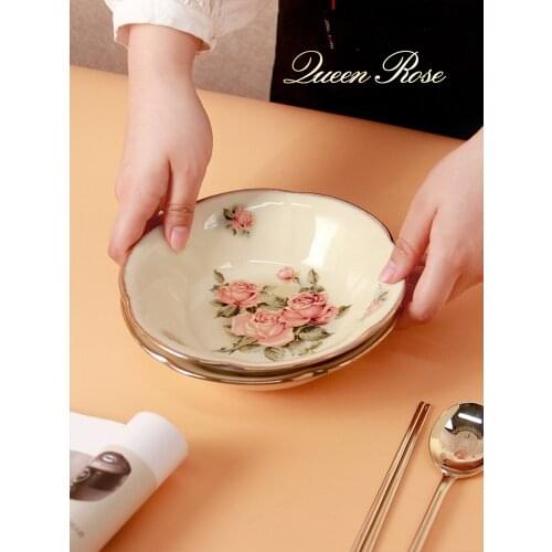 5.9 inch Ceramic deep dish household dish gilt edged tableware bowl Rose printing