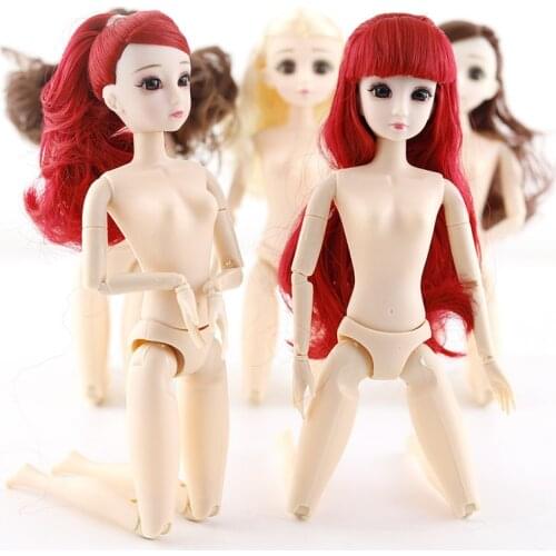 2019 New 30cm Movable Jointed bjd Dolls Toys Cute 3D Big Eyes Long Wigs Real Eyelashes Nude Doll Head Body Christmas Girls Gift