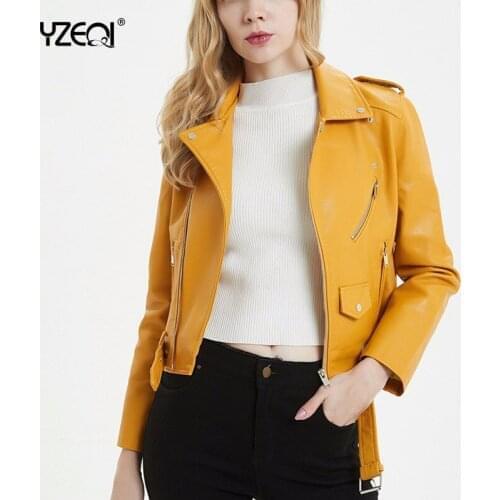 Yzeqi Fashion Women Faux Soft Leather Jacket Pu Motorcycle Black Zipper Design Pu Punk Outwear Red Jacket 2021 Spring Autumn