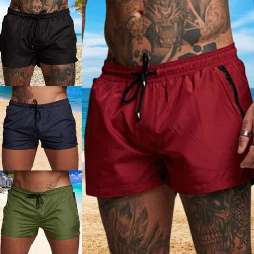 Summer Men Shorts with Zip Pockets Skin-friendly Comfortable Men Swimsuit Sexy Swimwear for Sport Running Sports Surfing Shorts