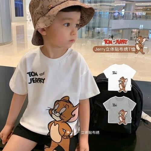 Boys' short sleeve summer wear new childrens T-shirt round neck 3D cartoon embroidery top
