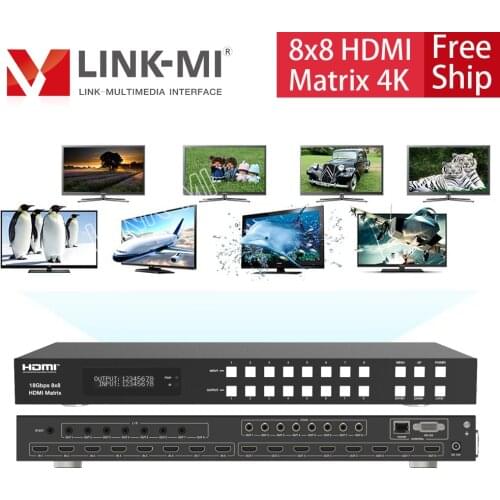 LINK-MI 18Gbps 8x8 HDMI Matrix Switcher 4K@60 with Coax Analog L/R Audio ARC support RS232 TCP/IP LAN Web GUI Control IR Extent