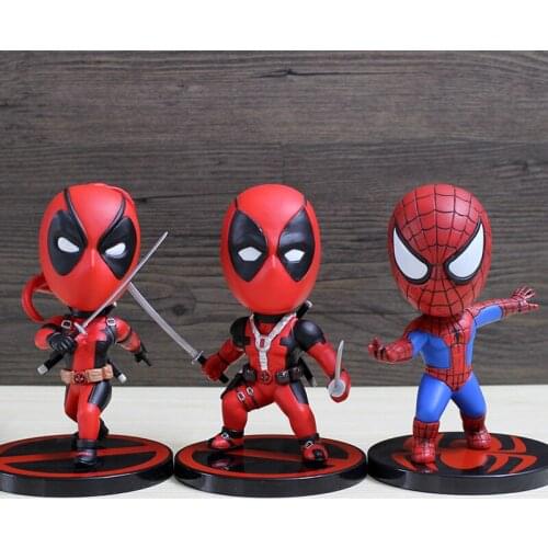 Marvel X-MAN DeadPool & Spiderman Super Hero Cute Version PVC Figure Model Toys 14cm