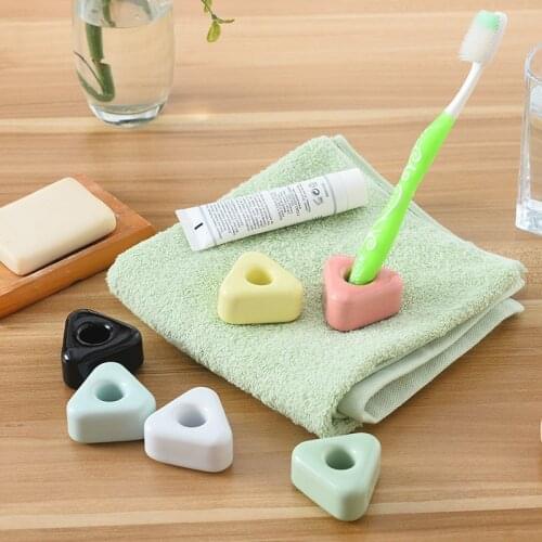 Multifunction Triangle Ceramic Toothbrush Holder Creative Candy Color Base Frame Storage Rack Bathroom Toiletries Stand Shelf