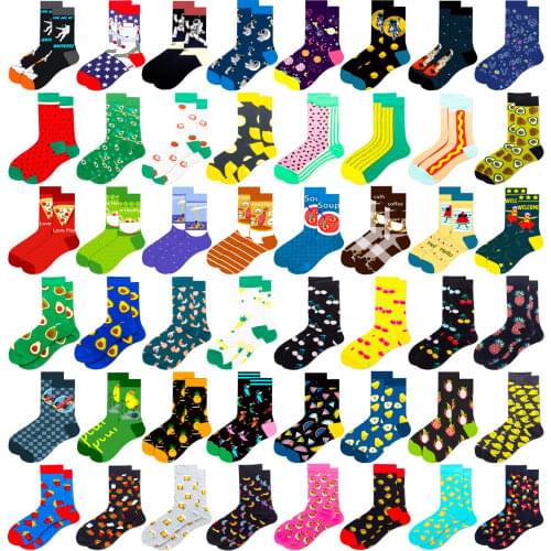 Fashion Colorful Funny Food Fruits Casual Women & Men Socks Harajuku Cute Novetly Cotton Spaceman Avocado Cherry Socks Size38-45