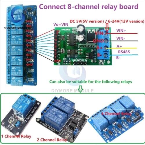8CH DC 5V 12V 24V RS485 RS232 (TTL) Modbus RTU Control Module UART for Relay Switch Board PLC