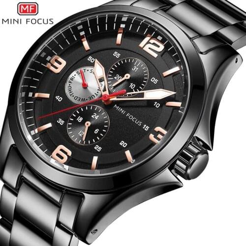 Mens Watches MINIFOCUS Top Brand Luxury Business Quartz Watch Men Sports Fashion Full Steel Watch Black Clock Relogio Masculino