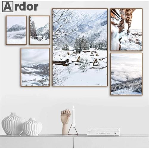 Nordic Snow Mountain Pine Tree Wall Art Poster Natural Scenery Art Print House Canvas Painting Modern Pictures Living Room Decor