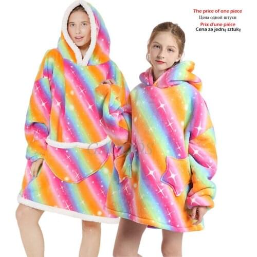 Girls Oversized hoodie Mother Kids Sleepwear Autumn Winter New Family Matching Outfits Childrens Blanket Homewear Dual Purpose
