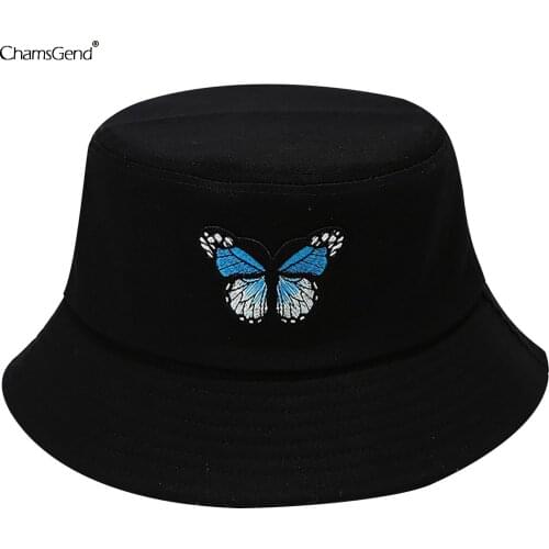 Butterfly Embroidery Bucket Hat Unisex Girls Summer Beach Panama Men Caps Women Sun Fishing Outdoor Fishermens Hat Sunshade