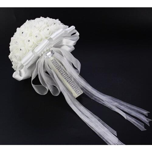 Popodion Wedding Bouquets White Bridal Flower Bouquet Crystal Wedding Hand Bouquets WAS10035