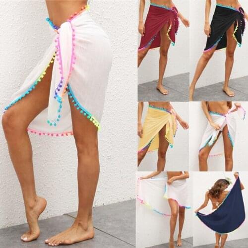 Sexy Women Chiffon Swimwear Beach Cover Up Sarong Wrap Pareo Scarf Cover-Up Kaftan Beach Wear Tassel Bikinis Cover-Ups Skirts