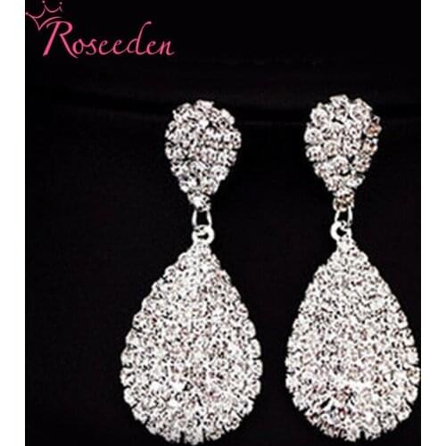 Fashion Full Crystals Long Wedding Teardrop Earrings for Woman Luxury Big Rhinestone Party Earring RE3219