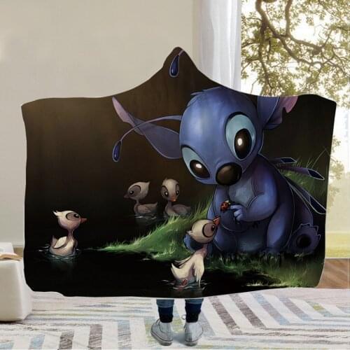 Cute Lilo & Stitch Hooded Cloak Blanket Disney Anime Customizable Lazy Hooded Cloak Sofa Car Bedroom Bed Cover Blanket Decorate