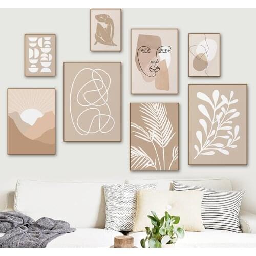 Nordic Posters And Prints Abstract Naked Girl Sunrise Palm Leaf Wall Art Canvas Painting Wall Pictures For Living Room Decor