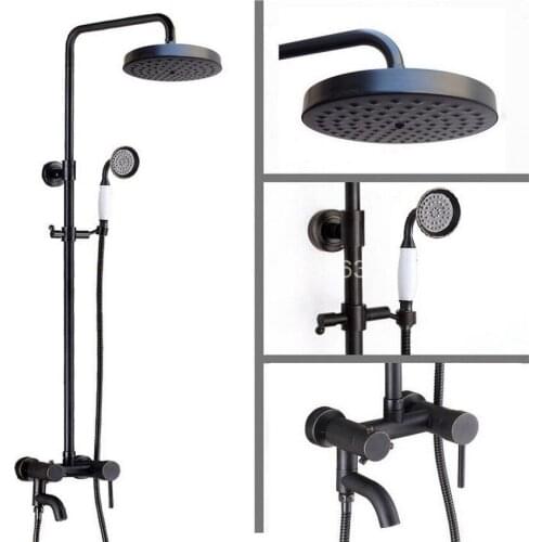 7.7" Shower Head Black Oil Rubbed Bronze Wall Mounted Bathroom Rain Shower Faucet Set Bathtub Mixer Tap ars368