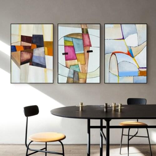 Modern Minimalist Creative Geometric Poster Abstract Home Decoration European Retro Hand-painted Color Block Frameless Painting