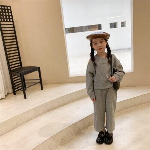 Girls Clothing Suits Sweatshirts +Pants 2021 Grey Spring Autumn Kids Teenagers Outwear Kids Cotton Tracksuit Sport Suits