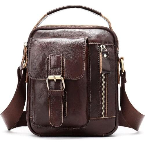 New Mens Vintage Shoulder Bag Man Top Layer Cow Leather Messenger Bags Small Handbag
