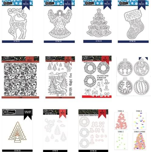 Christmas Tree Angel Elk Socks Ornaments Cutting Dies Stamps Stencil Scrapbook Diary Decoration Embossing DIY Card Handmade 2021
