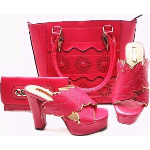 New fashion copper leaves pattern women pumps and african shoes match big handbag set for dress X11,heel 12CM