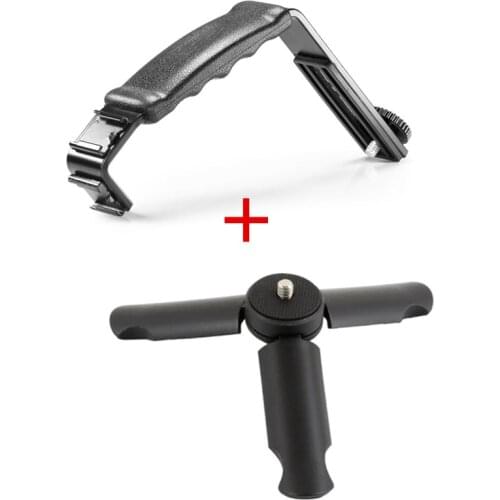 Universal Microphone Stand L Bracket Camera Grip with 2 Hot Shoe Mounts for Zhiyun Smooth Q/3/DJI Osmo/Rode Videomicro